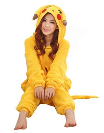 Unisex Wanziee Costume Anime Pokemon Go Pikachu Animal Cosplay Hoodie Onesie Adult Pajamas Anime Dress Up Cartoon Party Halloween Sleepwear S M L XL Large: fit for Height 168-178CM 65-68.8 